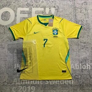 Nike Brazil Vini Jr. 7 Soccer Jersey Mens Medium Yellow New Home Kit 2024